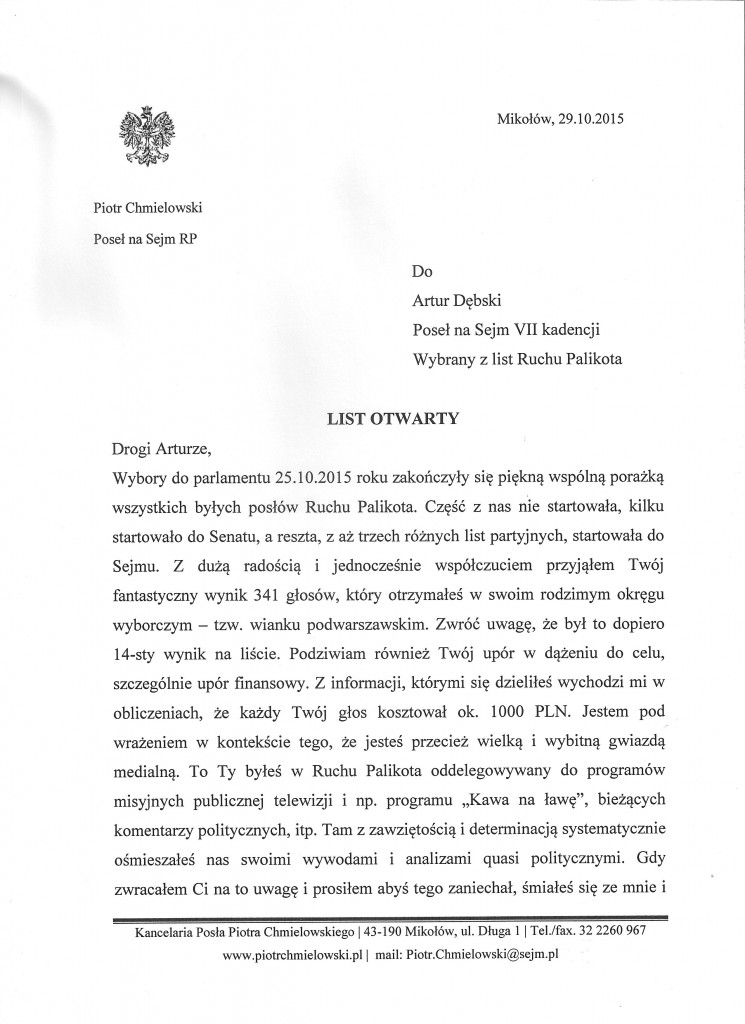 List otwarty Artur Dębski p1
